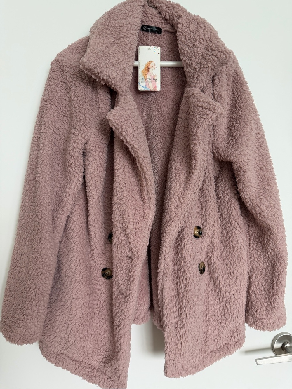 Teddy Faux-Shearling Coat in Dusty Mauve with pockets